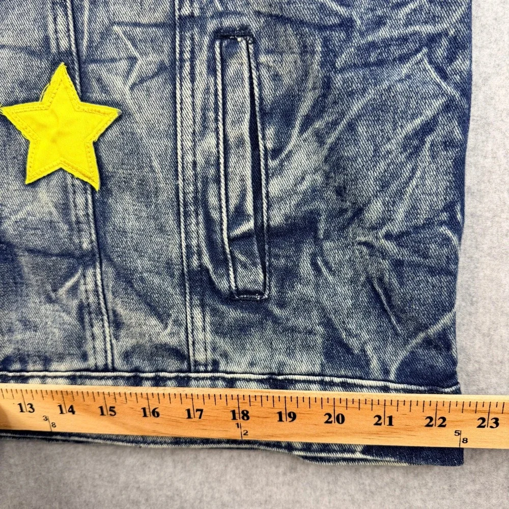 NovaMen Mens Acid Wash Denim Trucker Jacket Multi Patch Blue XL DN-21-FN